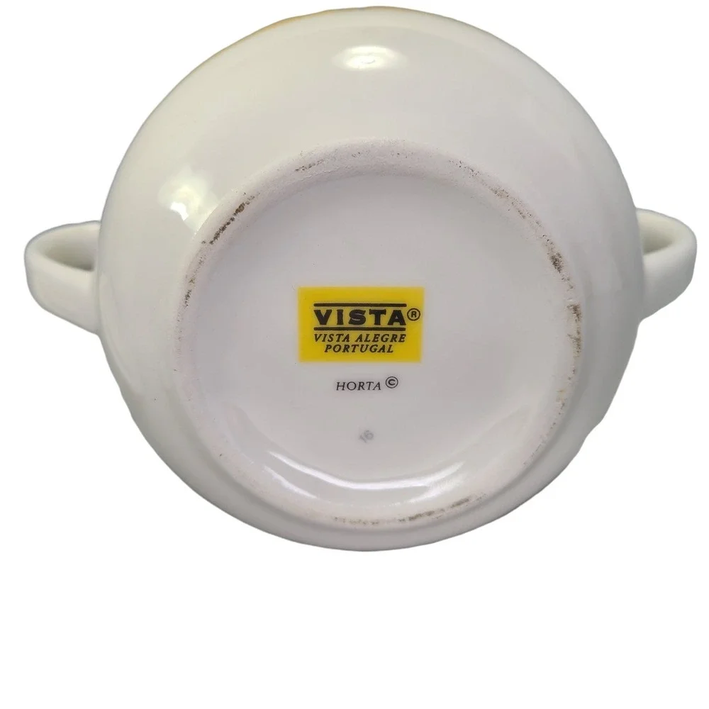 Vista Alegre Horta Sugar Bowl Trinket With‎ Lid Floral Blue Yellow Band Portugal